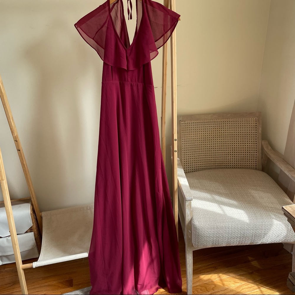 Nasty Gal Wrap Back Ruffle Sleeve Maxi Dress in Burgundy - 4 - Picture 6 of 9